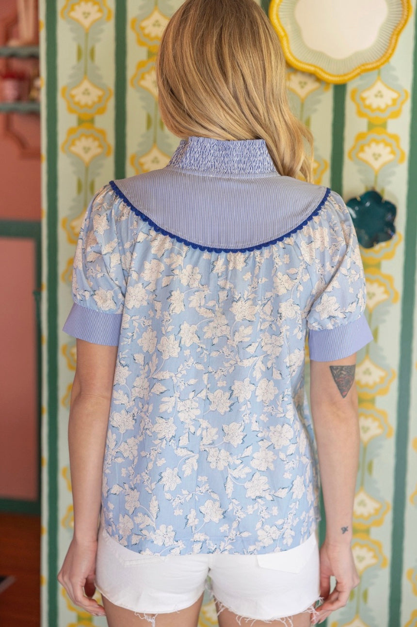 Tea Time Striped Floral Blouse
