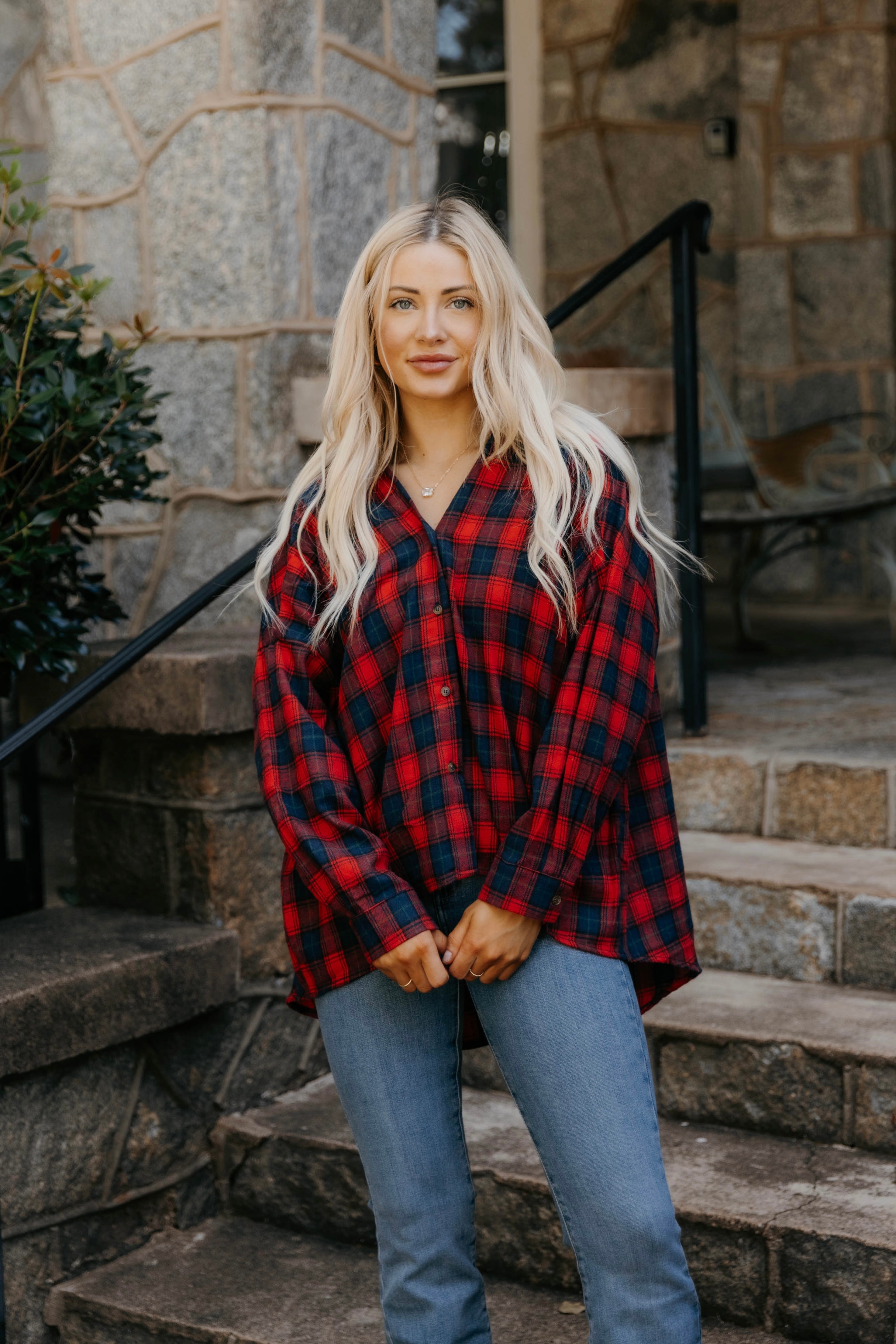 Talia Drop Shoulder Oversized Plaid Top - Final Sale 30% off in cart