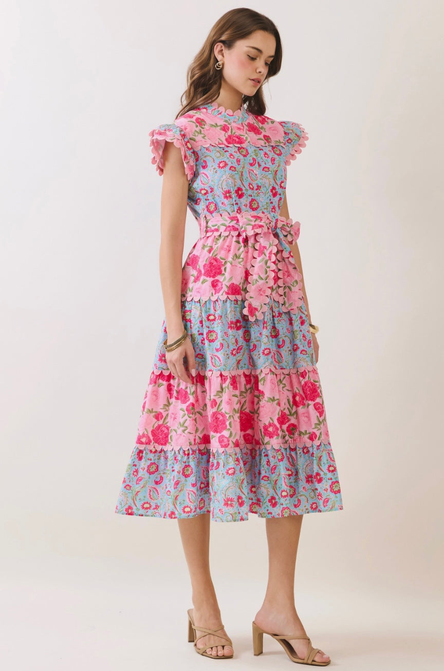 Blakely Bloom Scalloped Detail Midi Dress