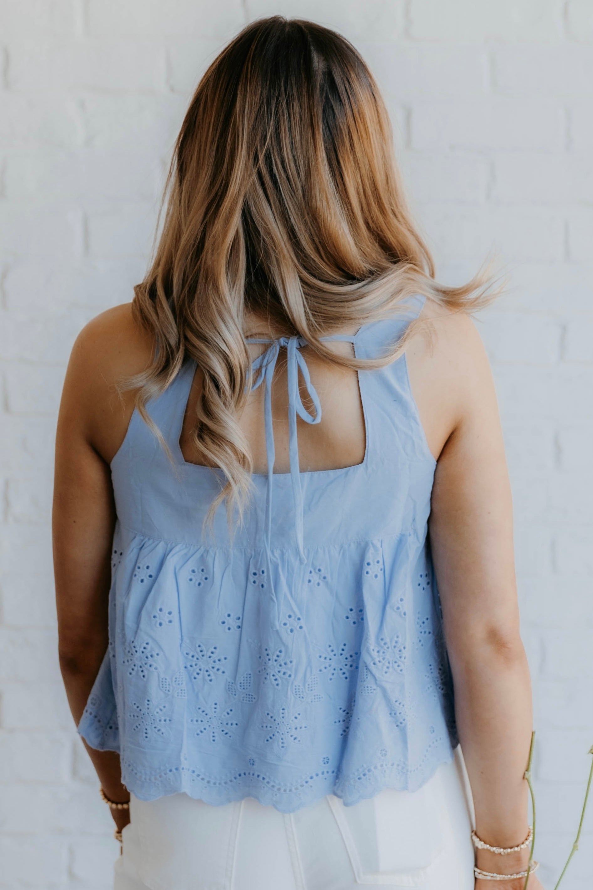Leah Tie Front Eyelet Top