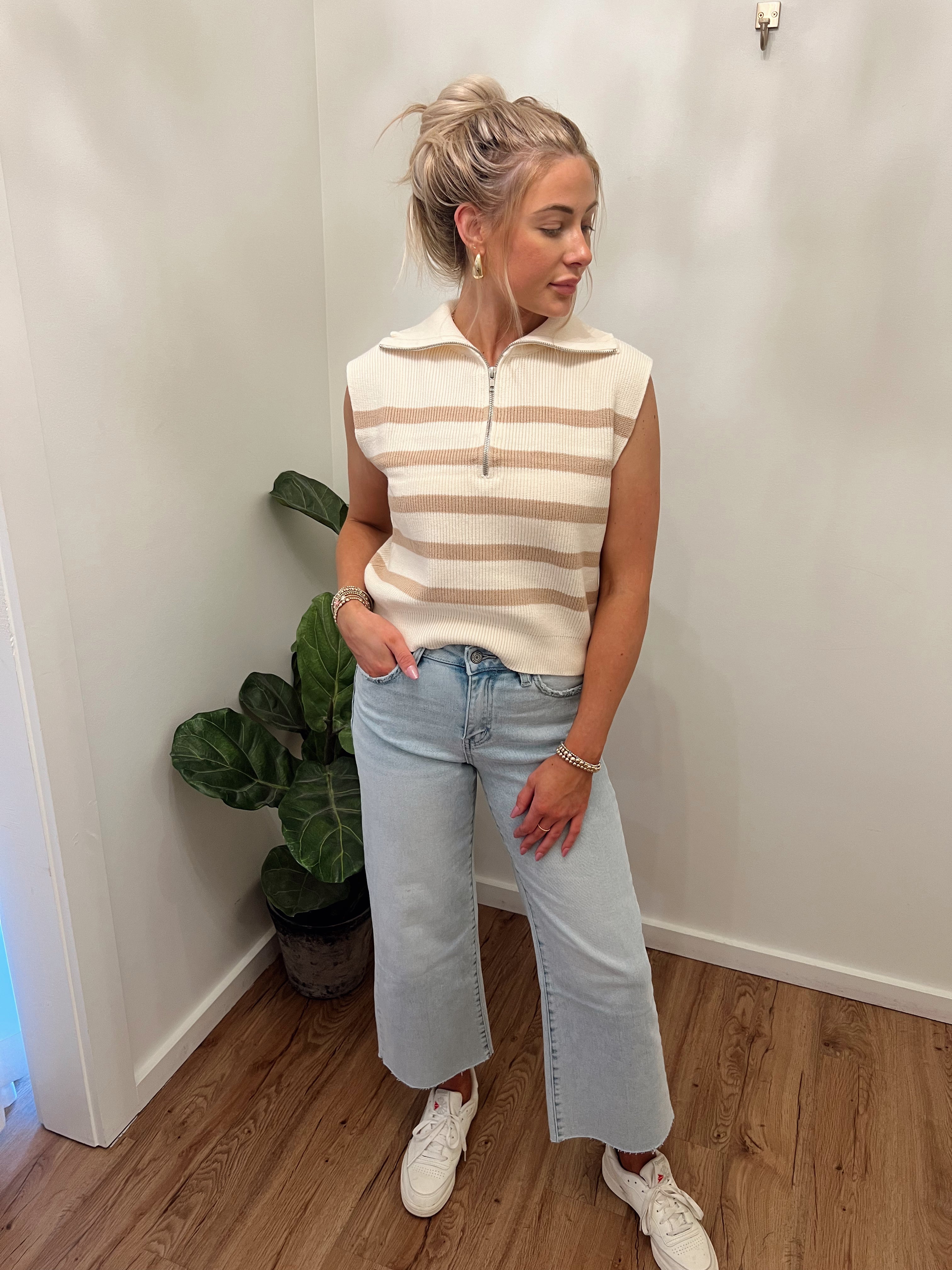 Mariam Striped Zip Up Sweater Tank