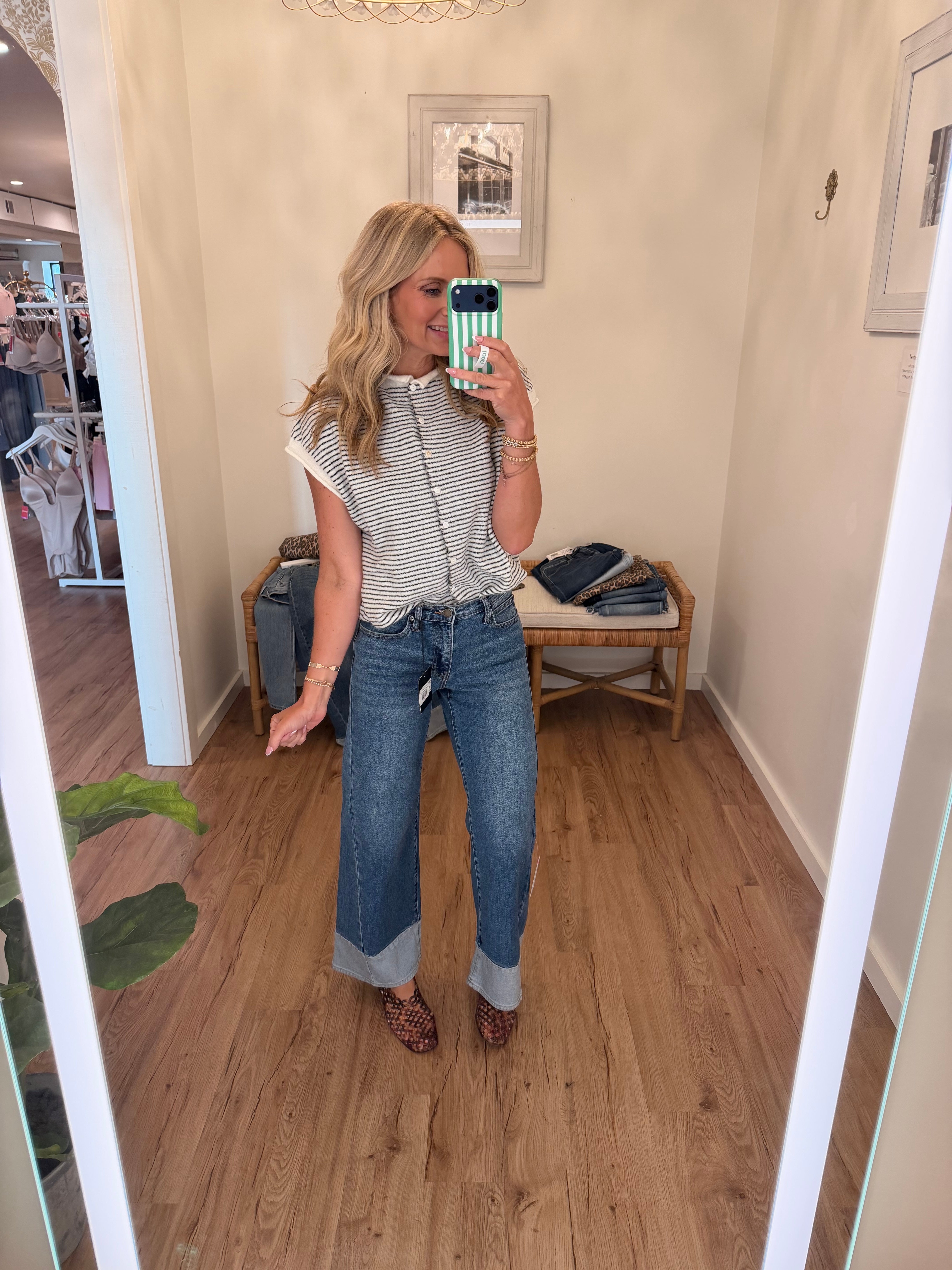 JBD Two-Toned Hem Seamed Slim Wide Leg Jean