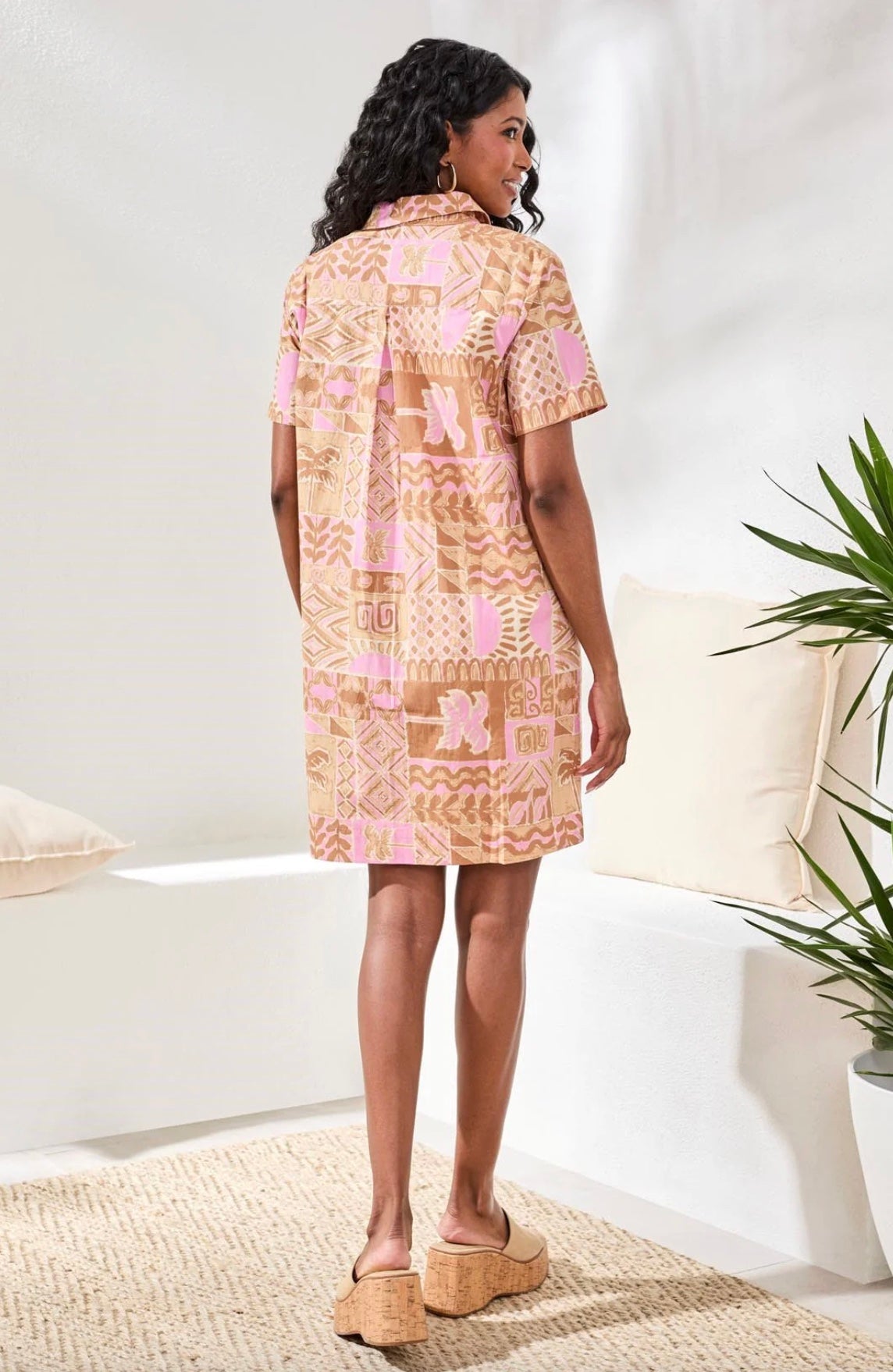Tribal Short Sleeve Placket Dress