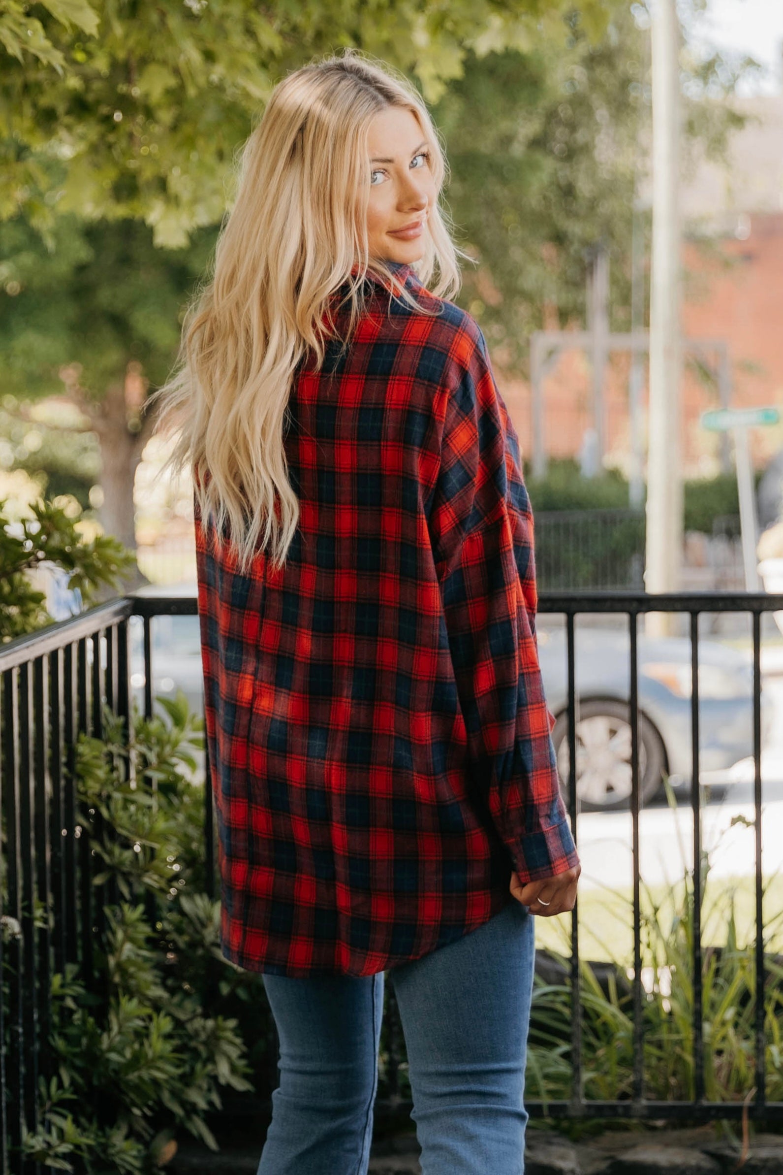 Talia Drop Shoulder Oversized Plaid Top - Final Sale 30% off in cart