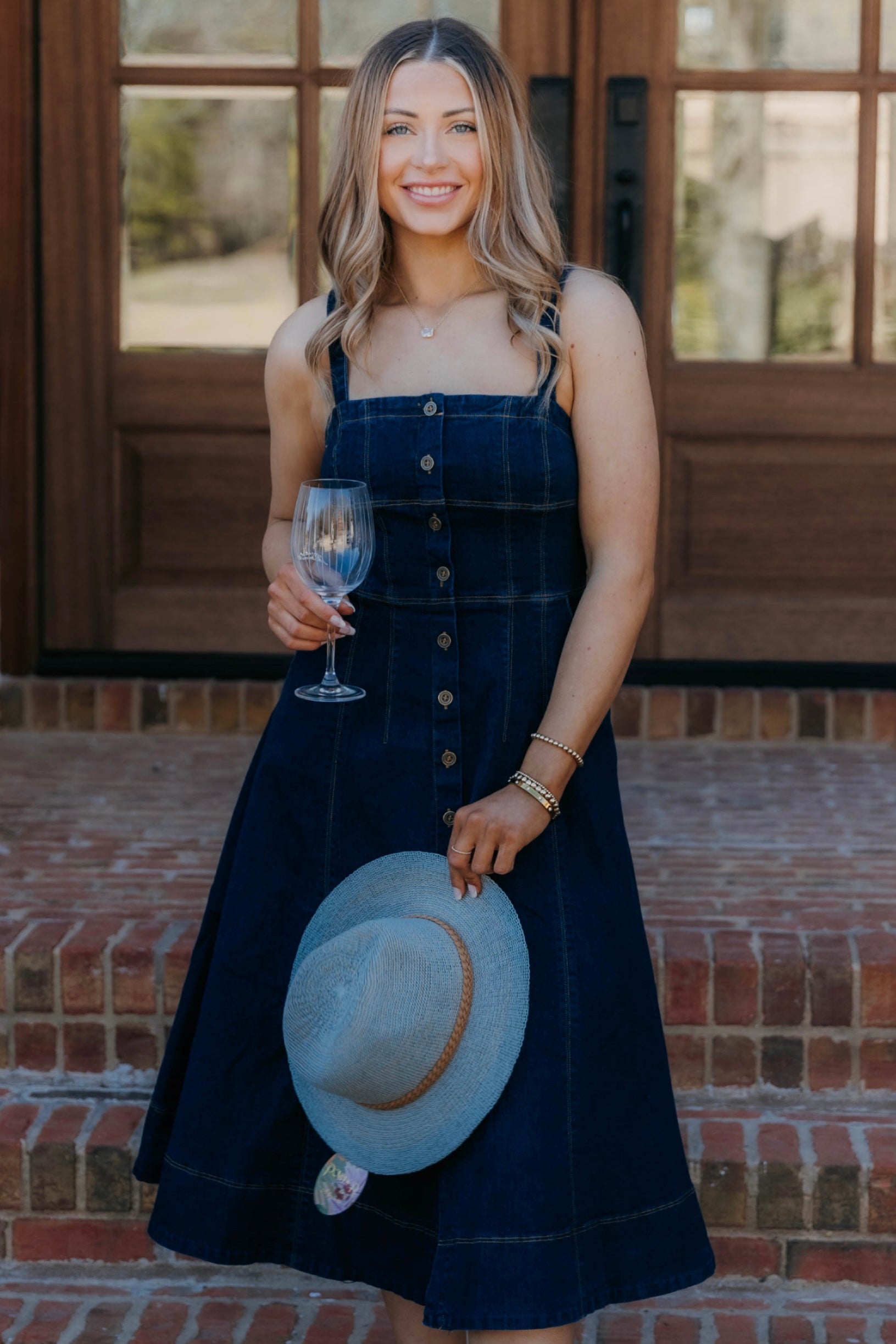 Aliana Button Down Corset Detail Denim Dress