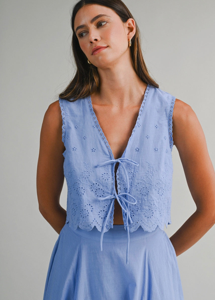 Delaney Eyelet Embroidered Crop Top And Midi Skirt Set