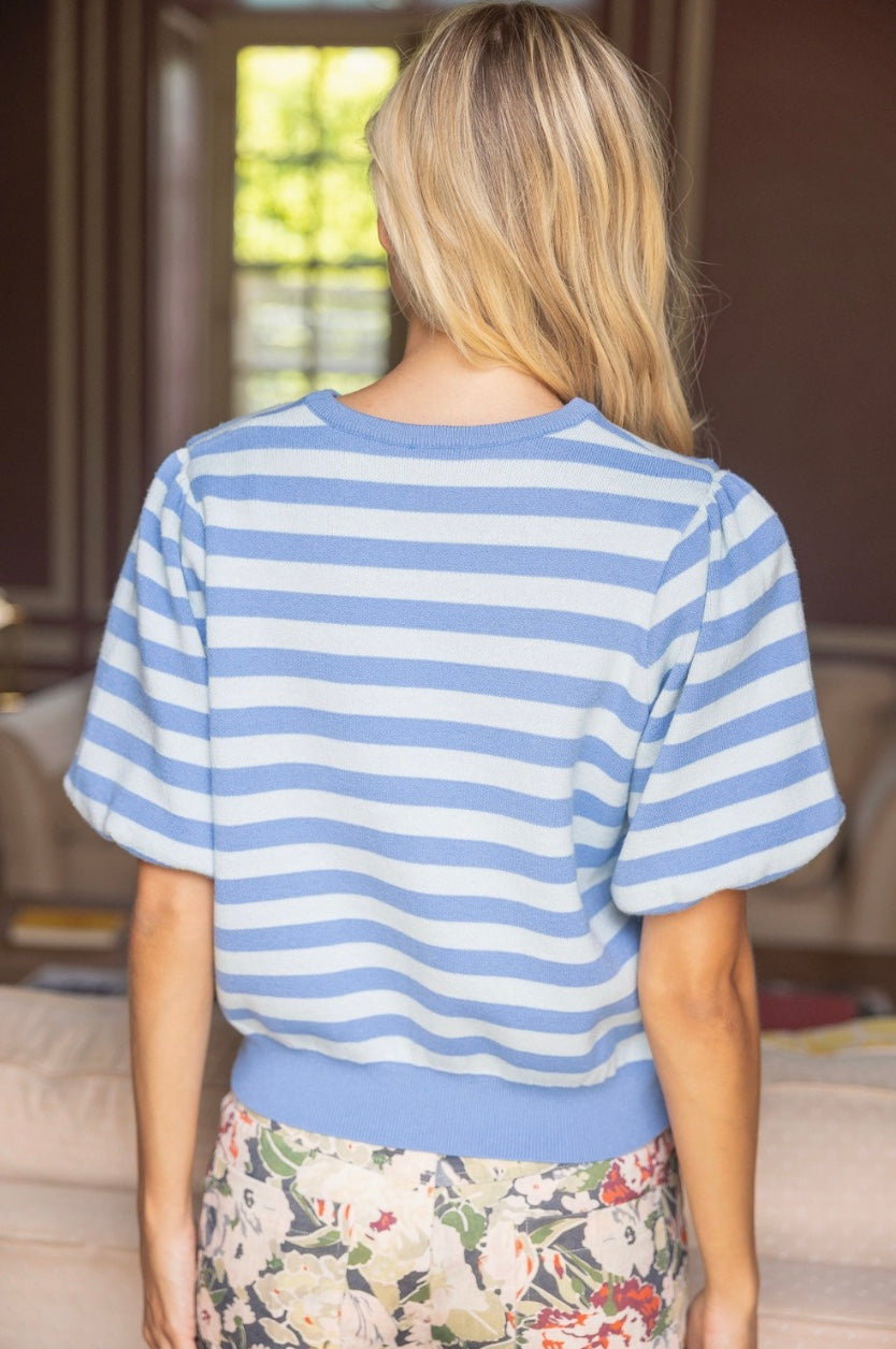 Fae Stripe Printed Bubble Sleeve Top