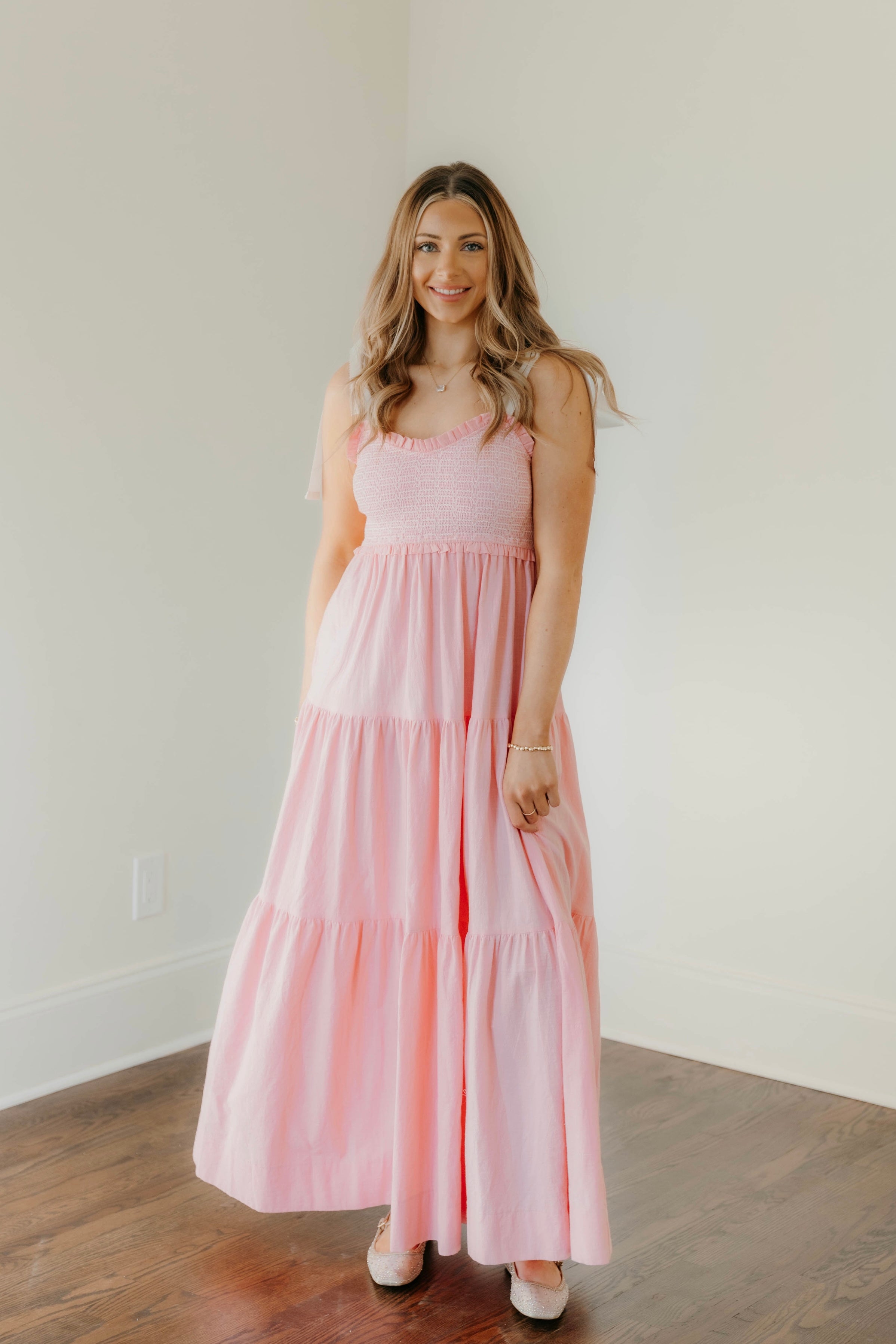 Elle Smocked Tiered Woven Maxi Dress