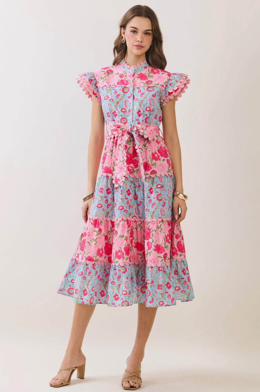 Blakely Bloom Scalloped Detail Midi Dress