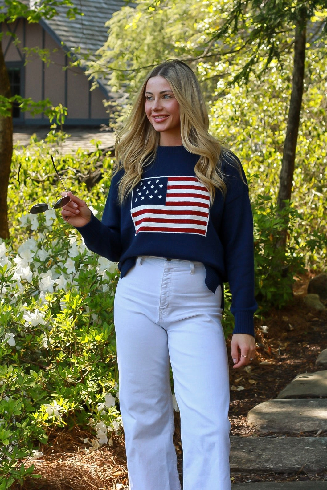 American Flag Knit Pullover Sweater
