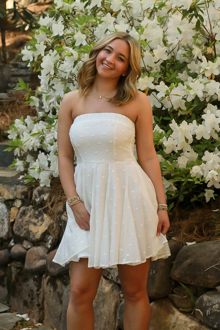 Estelle Dot Strapless Flare Mini Dress