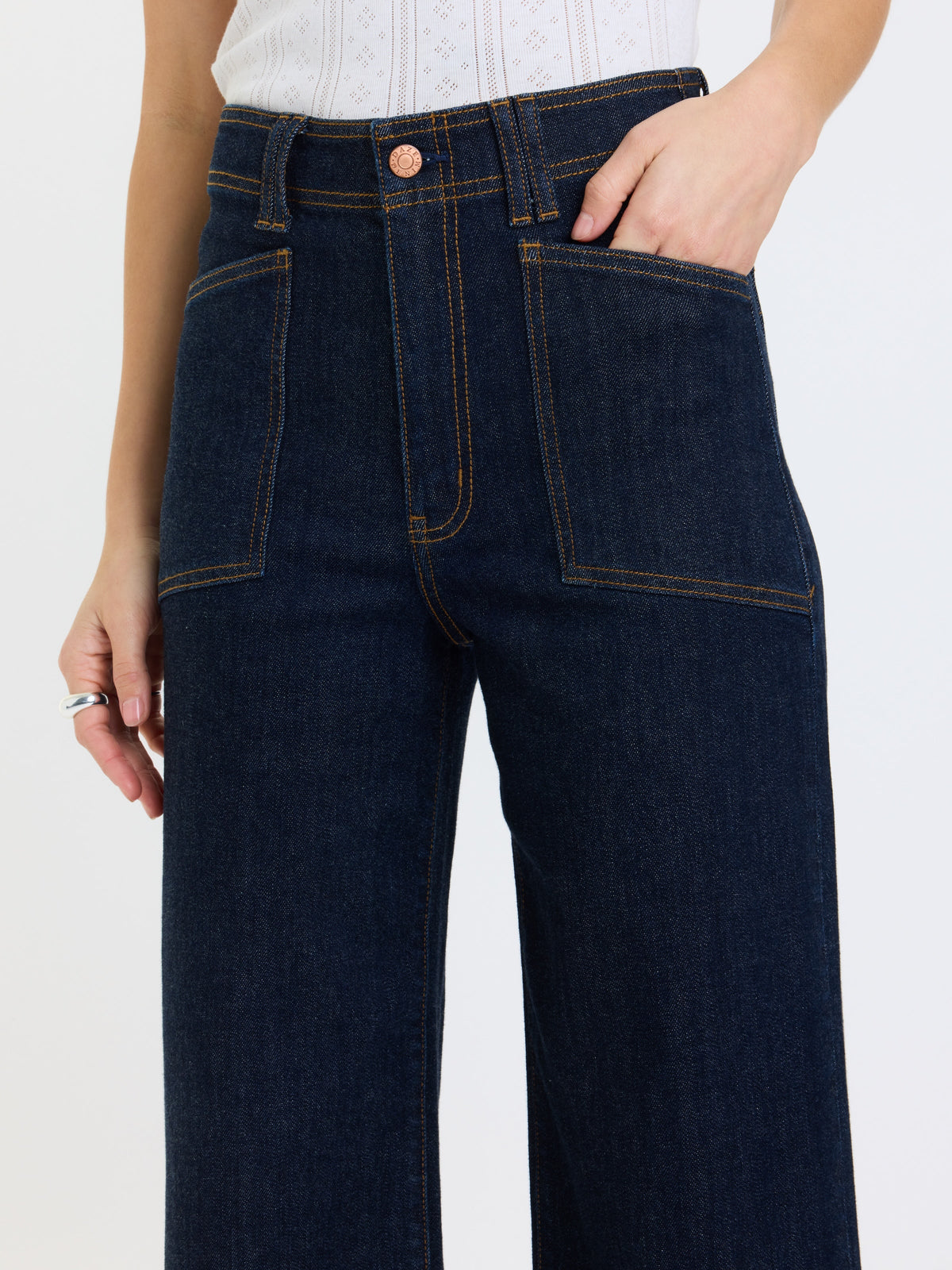 Daze Valley Girl High Rise Patch Pocket Wide Ankle - Rinse