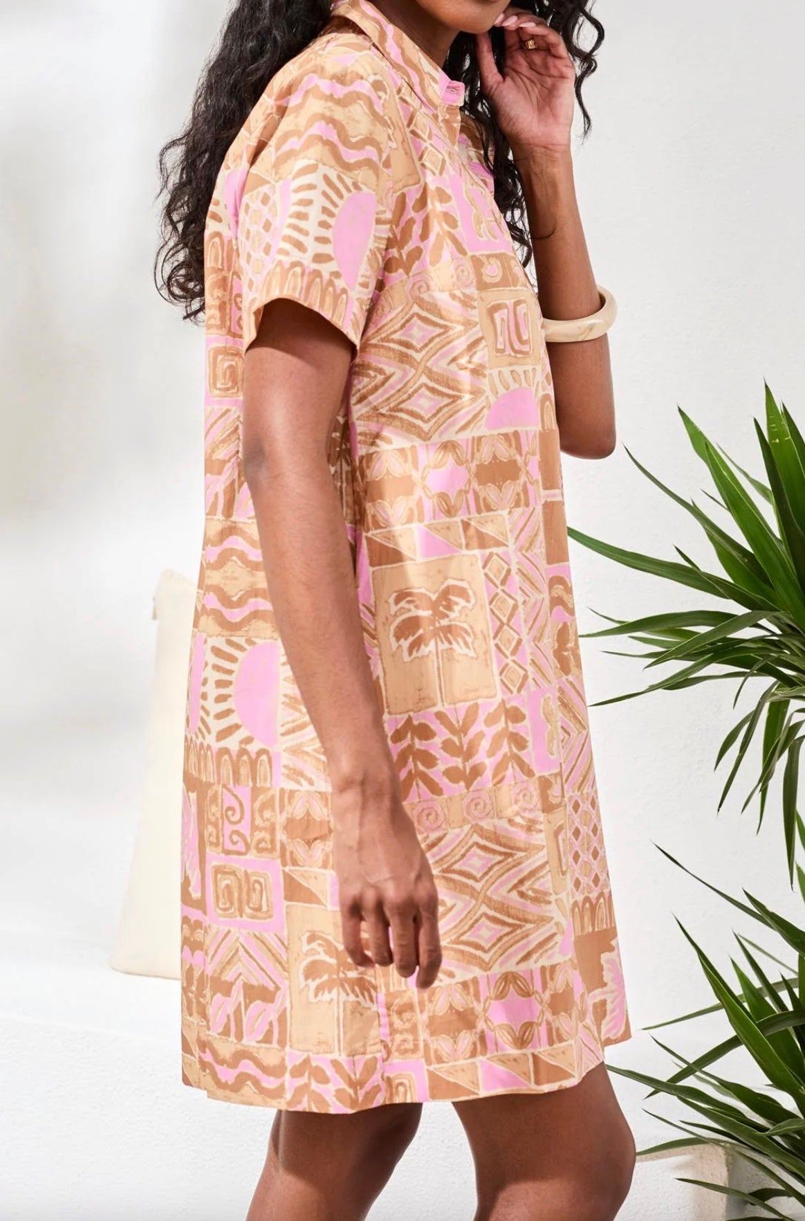 Tribal Short Sleeve Placket Dress