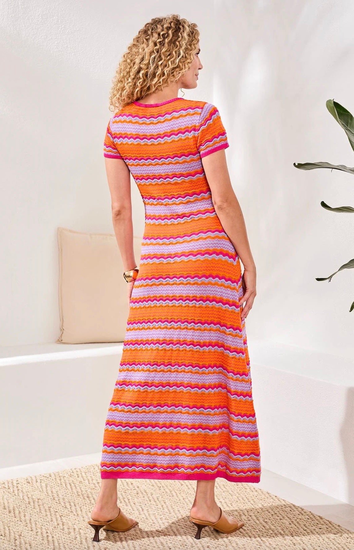 Tribal Sunset Sorbet Textured Scoop Neck Maxi Dress