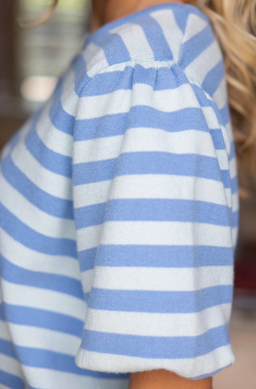 Fae Stripe Printed Bubble Sleeve Top