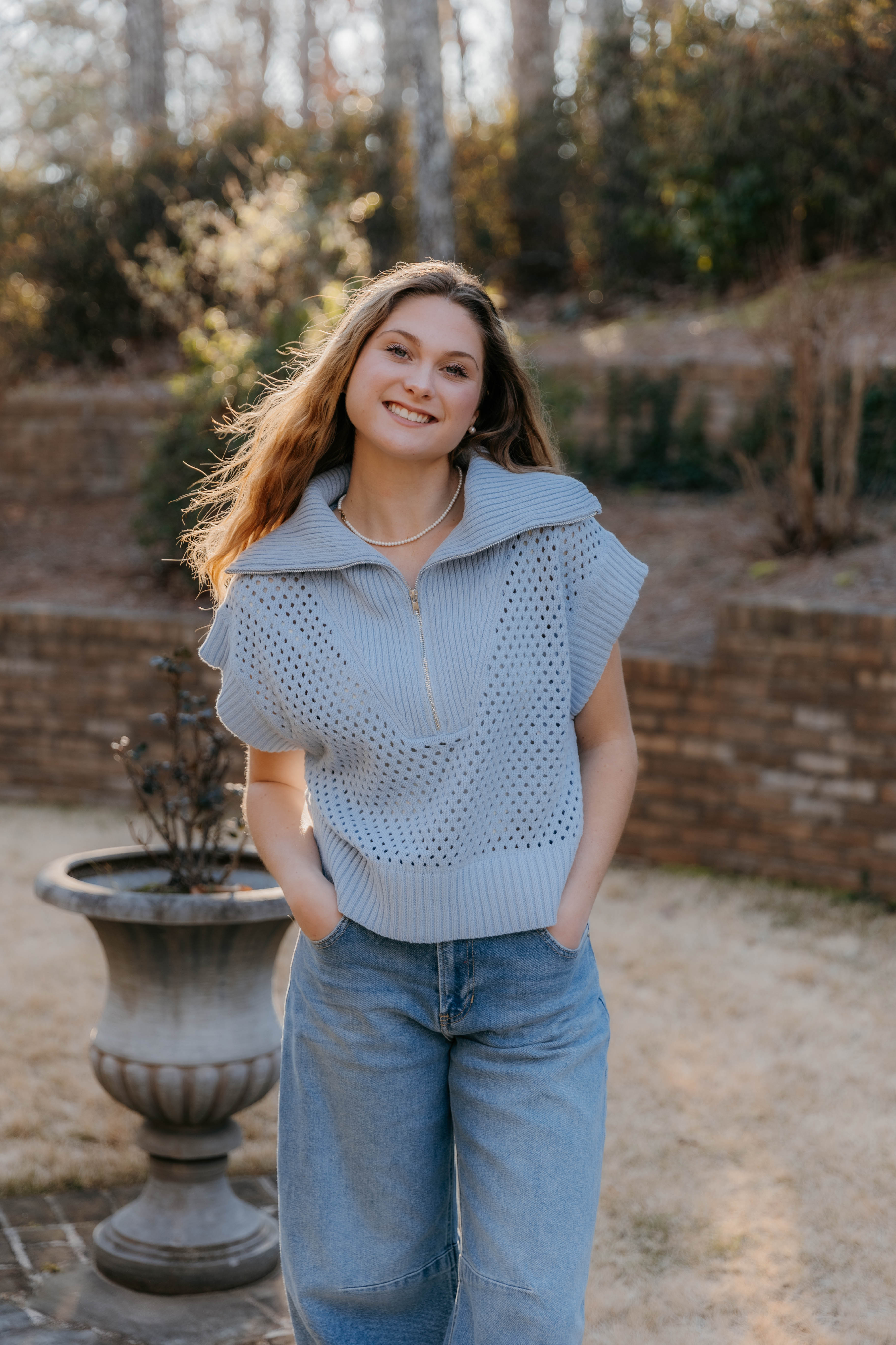 Juliette Half Zip Open Knit Sweater