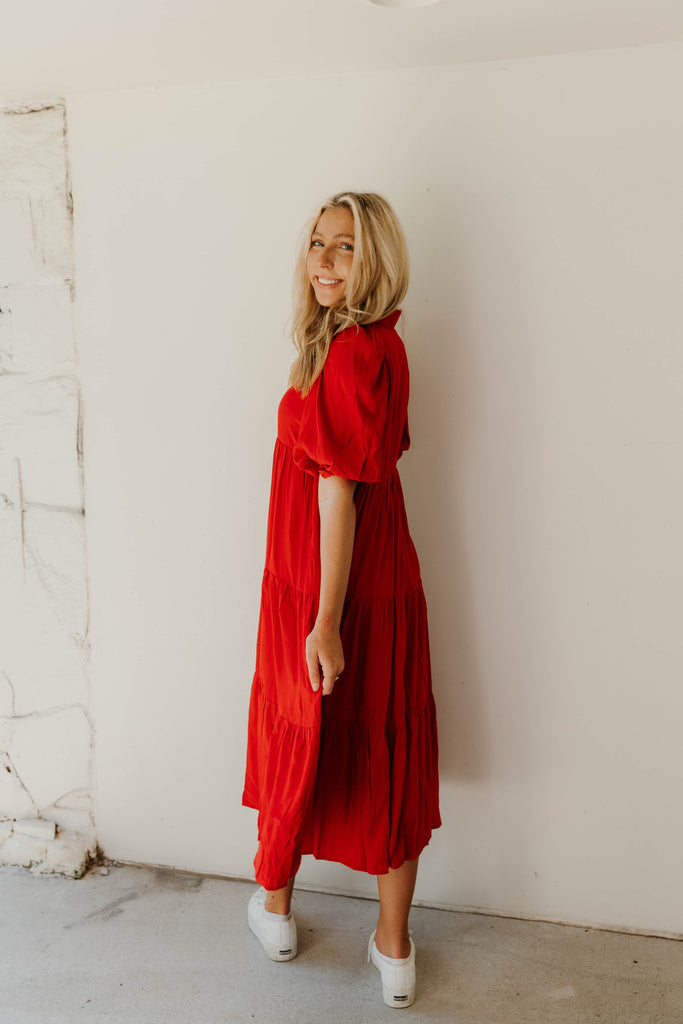 Aimee Tiered Button Up Midi Dress