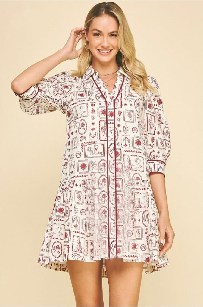 Tru Cowgirl Pattern Tiered Mini Dress