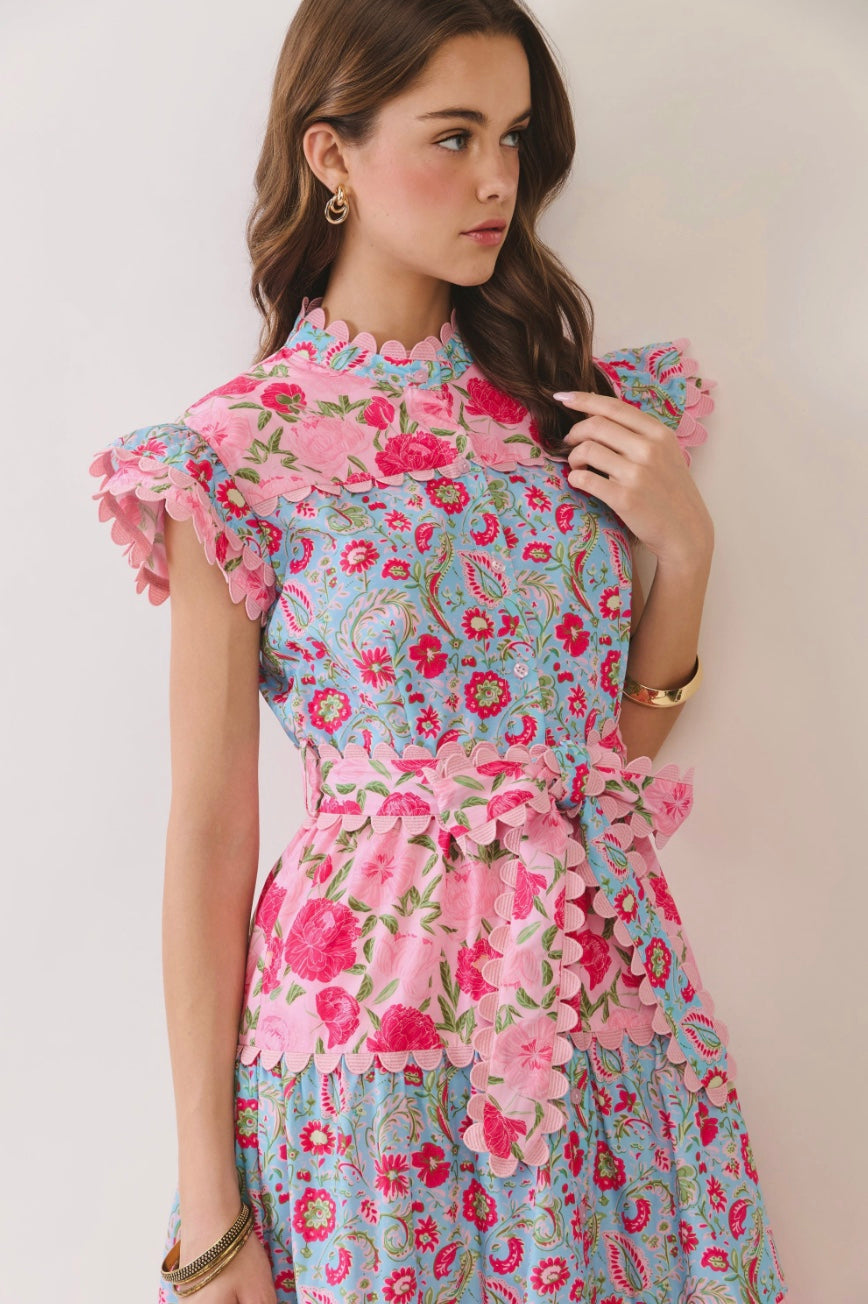 Blakely Bloom Scalloped Detail Midi Dress