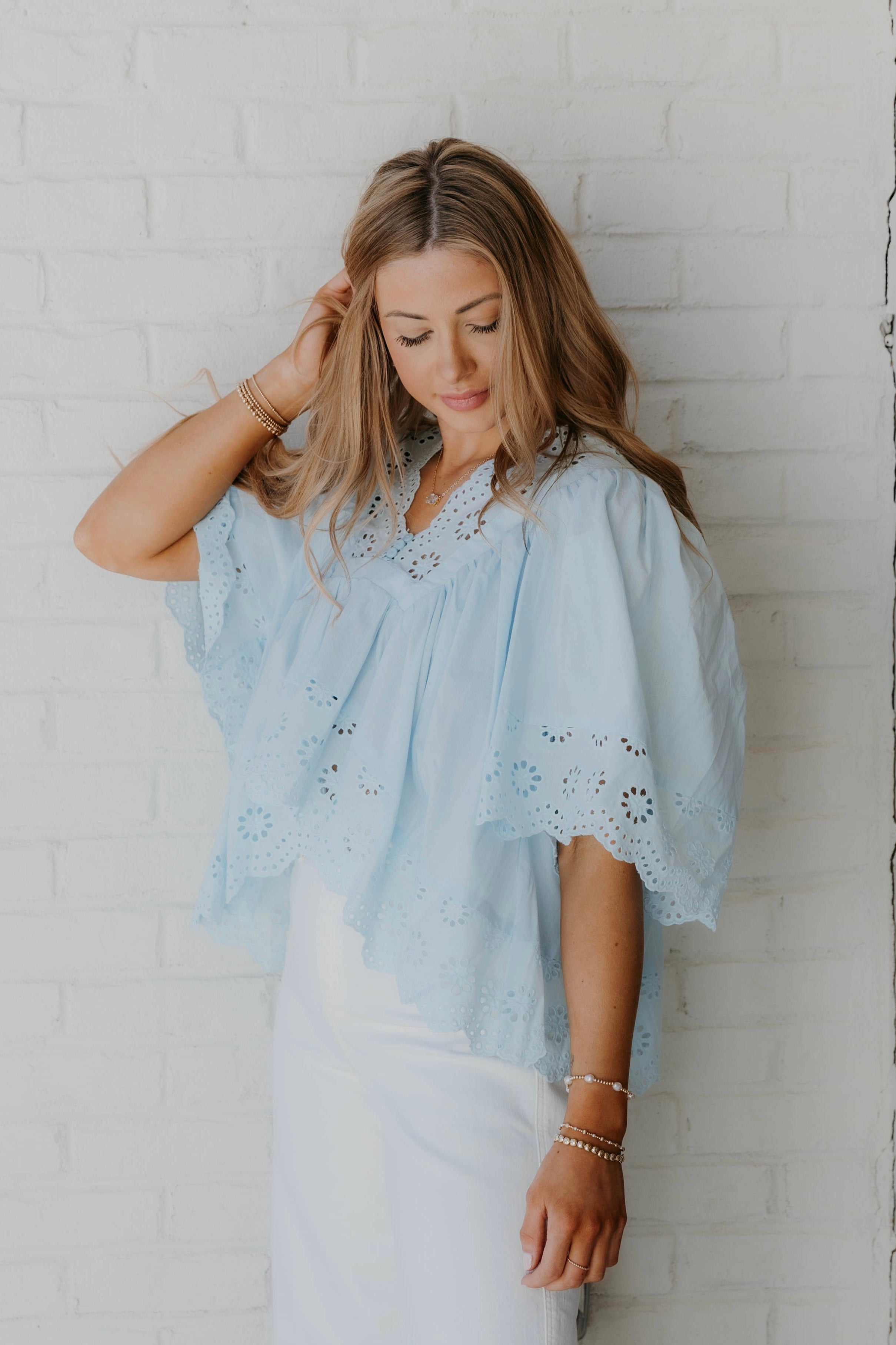 Ansley Short Sleeve Eyelet Detail Top