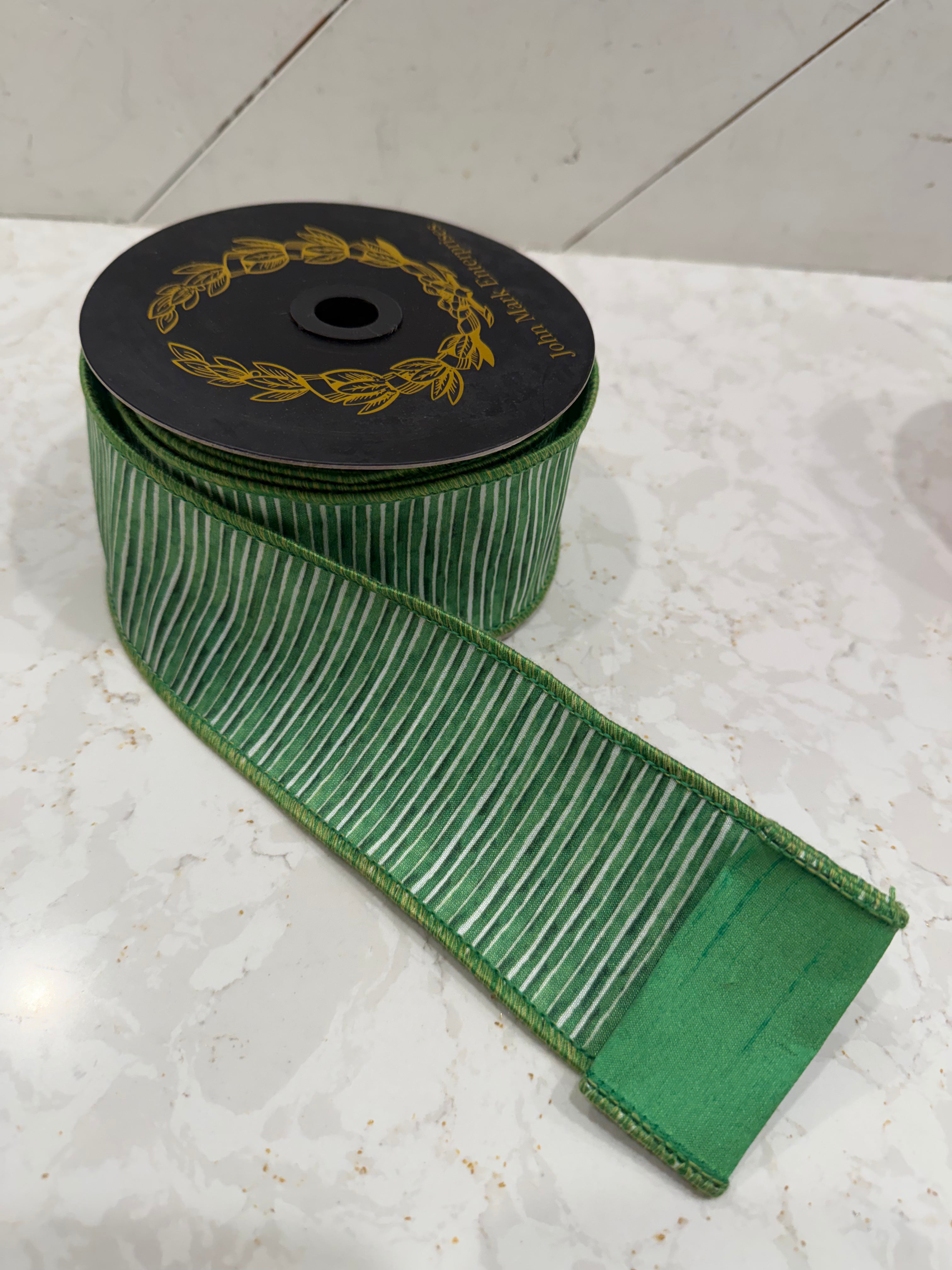 Green Mini Stripe Ribbon 10yd