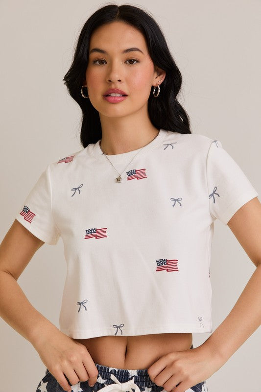 USA Flags & Bows Printed Baby Tee