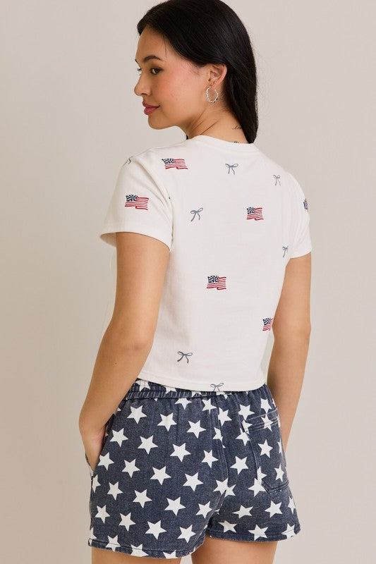 USA Flags & Bows Printed Baby Tee