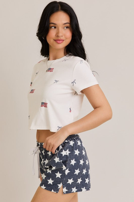 USA Flags & Bows Printed Baby Tee