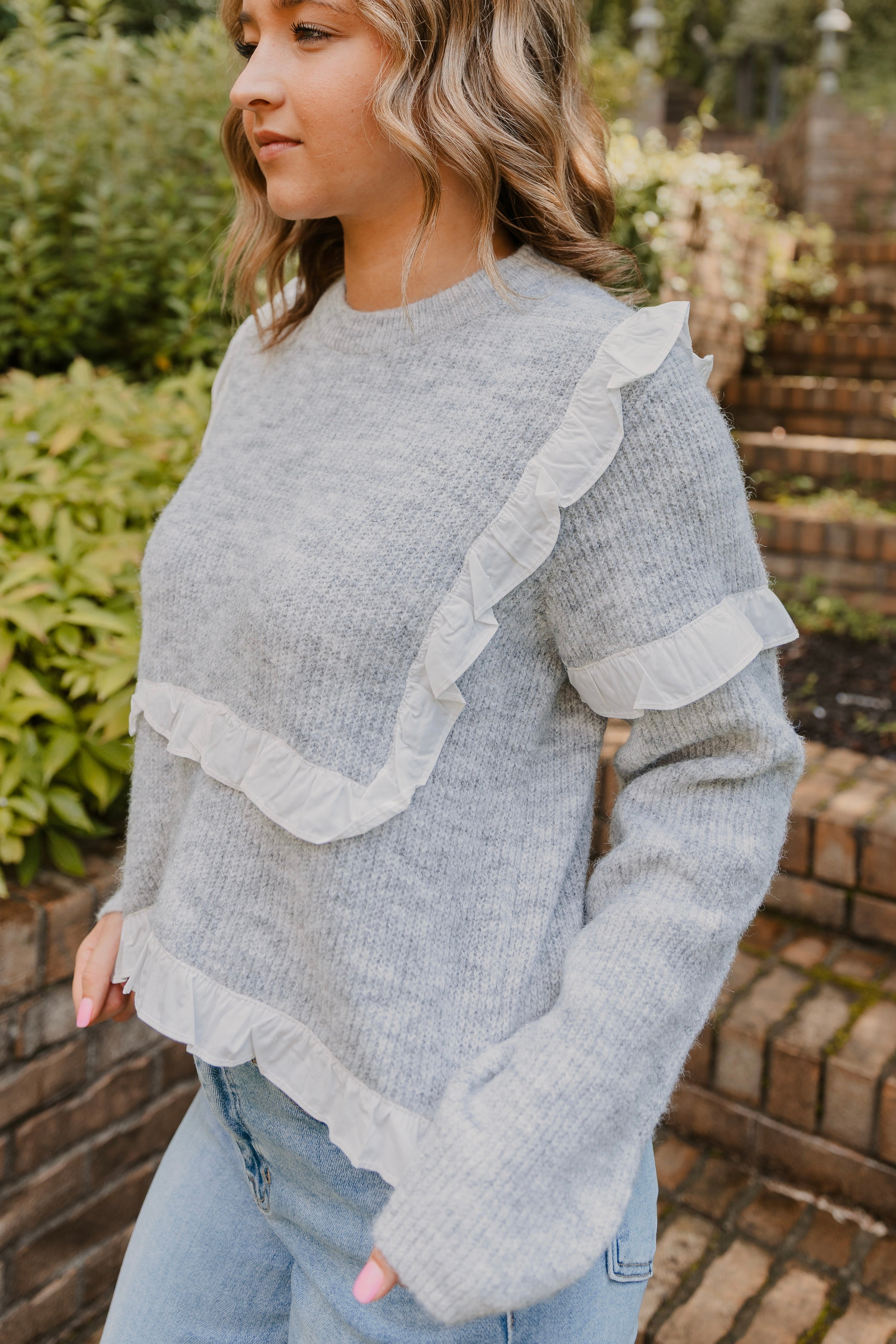 Kori Ruffle Detail Ribbed Knit Sweater