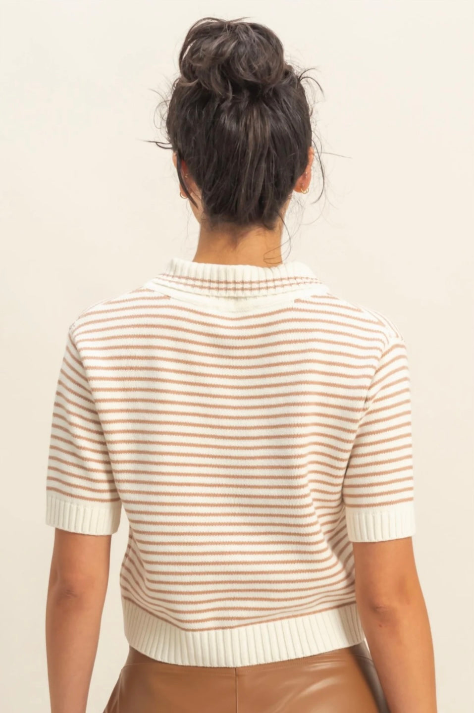 Hattie Striped Collared Short Sleeve Sweater Top