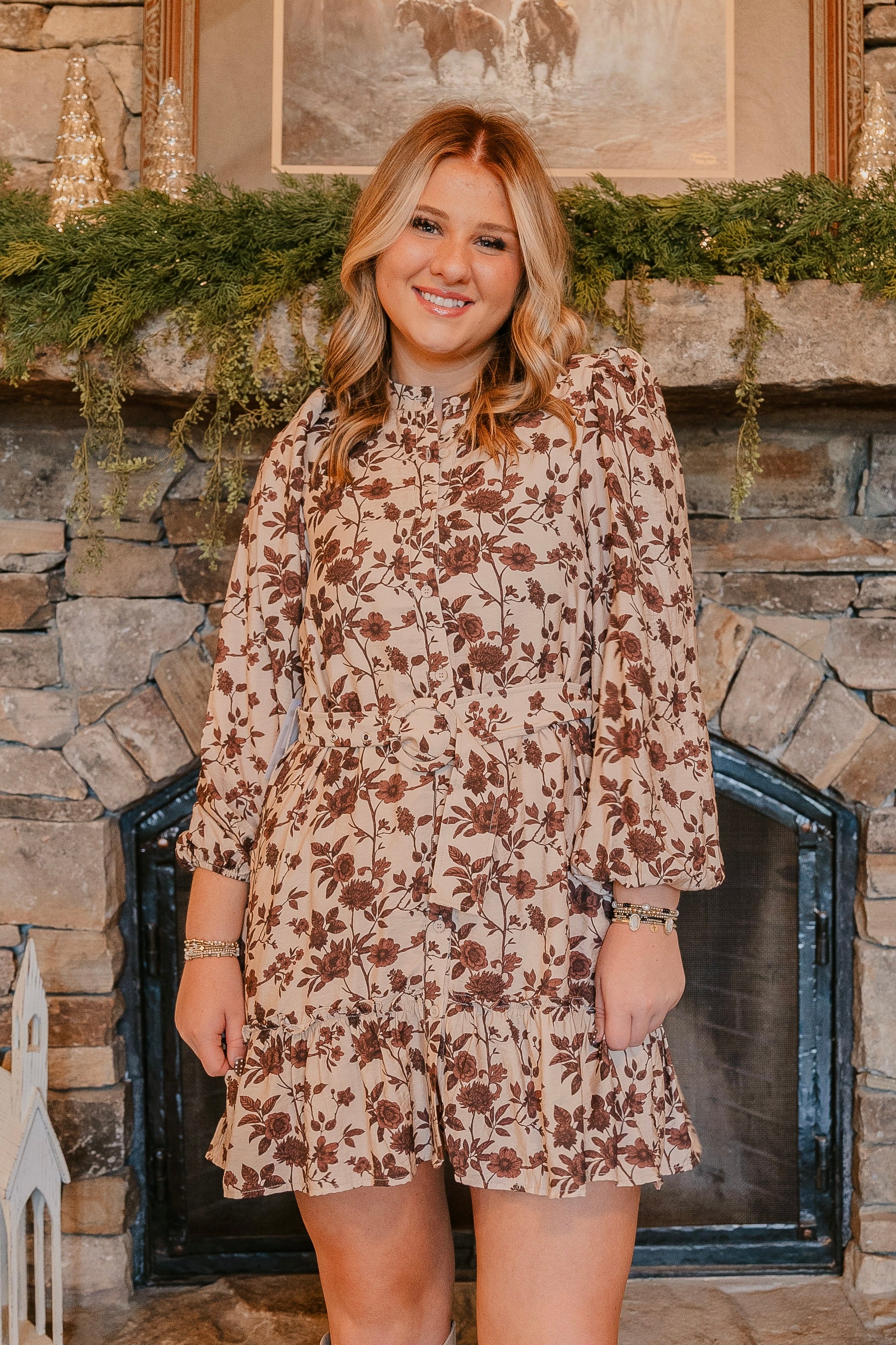 Madalyn Floral High Neck Belted Mini Dress - Final Sale 40% off in car Treehouse On Main Madalyn Floral High Neck Belted Mini Dress - Final Sale 40% off in car Treehouse On Main