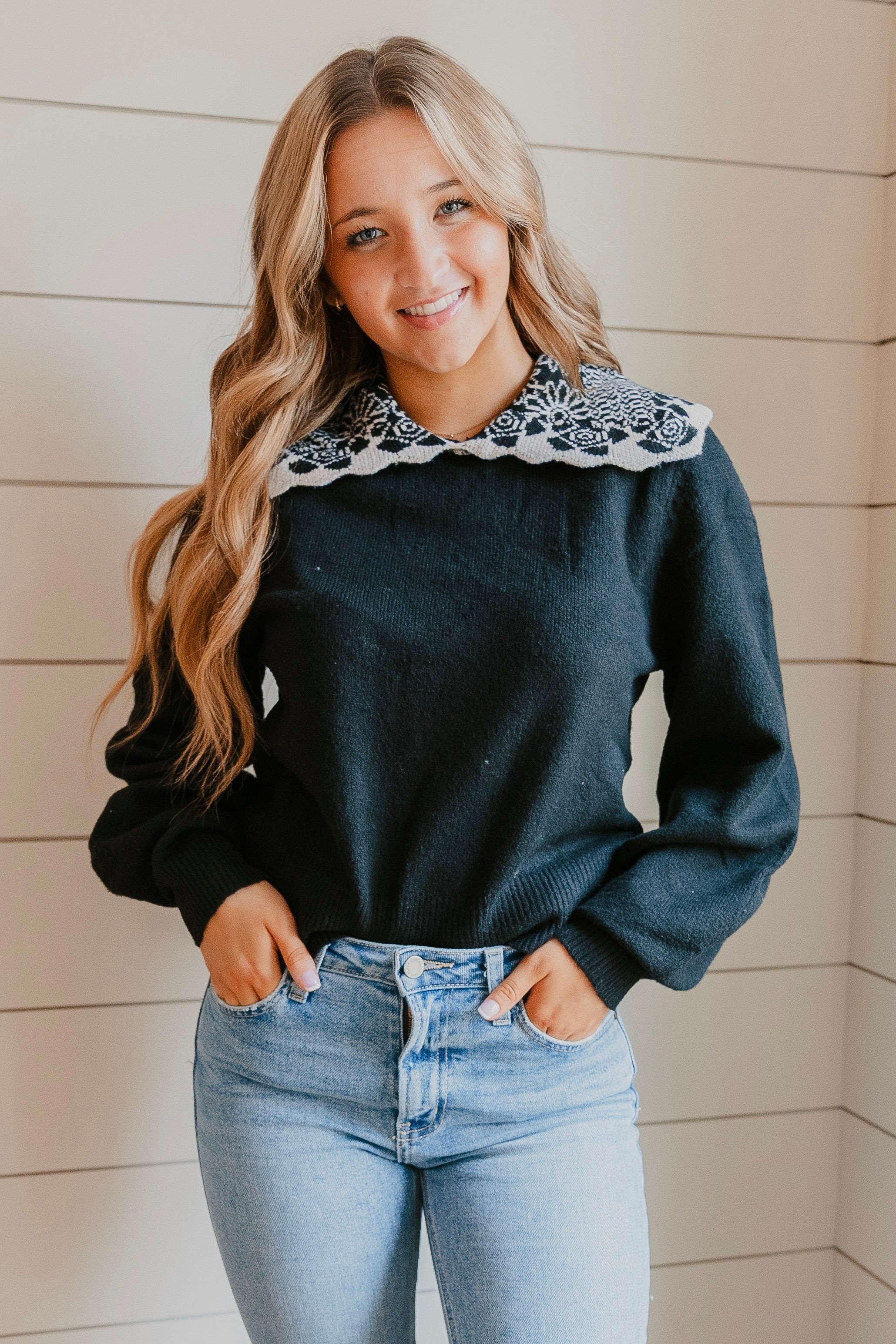 Arabella Contrast Collar Knit Sweater