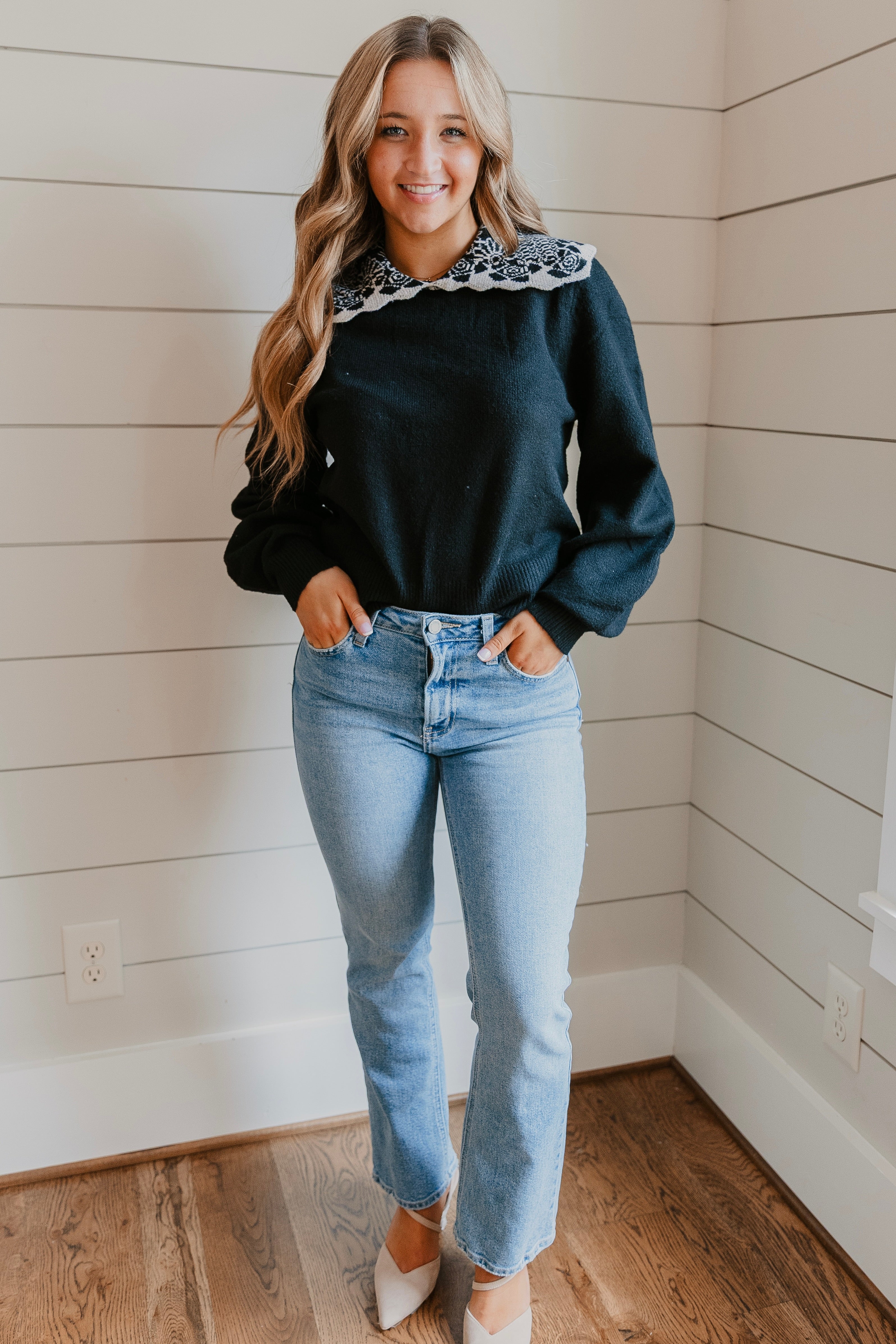 Arabella Contrast Collar Knit Sweater