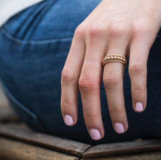 E Newton Classic Gold Bead Ring