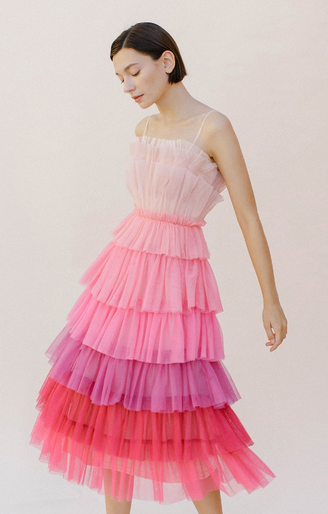 Alicia Pink Ombre Tulle Midi Dress