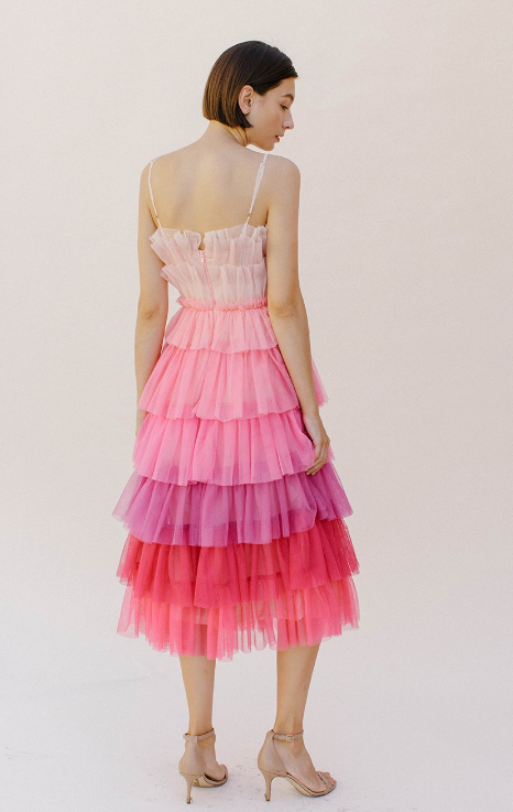 Alicia Pink Ombre Tulle Midi Dress