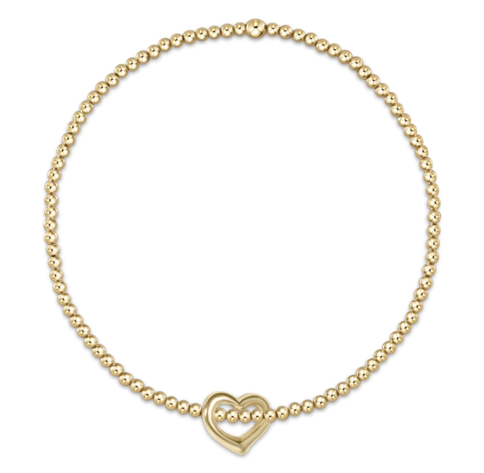 E Newton Classic Gold Bead Bracelet - Love Heart Charm