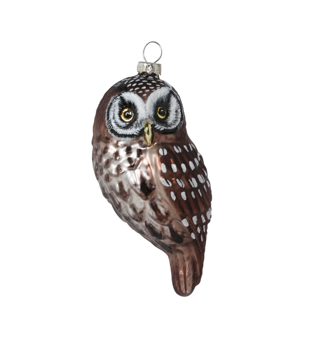 Woodland Owl Glass Ornament