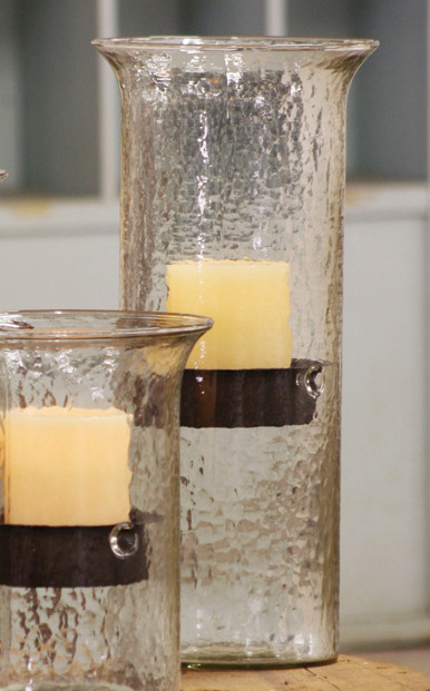 Glass Candle Cylinder w/ Rustic Insert
