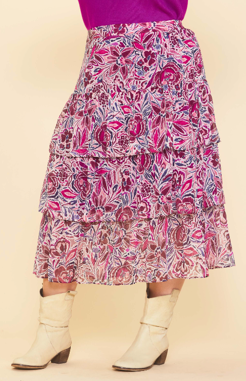 Rebecca Floral Ruffle Midi Skirt