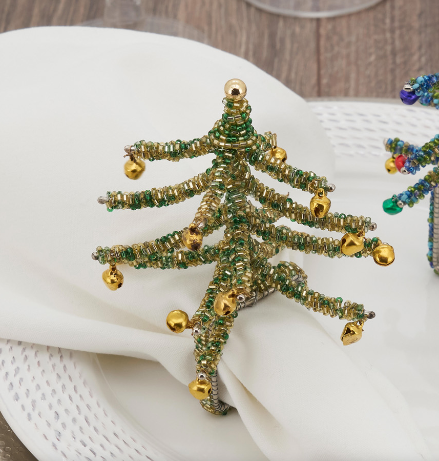 Beaded Christmas Tree Napkin Rings - Set of 4