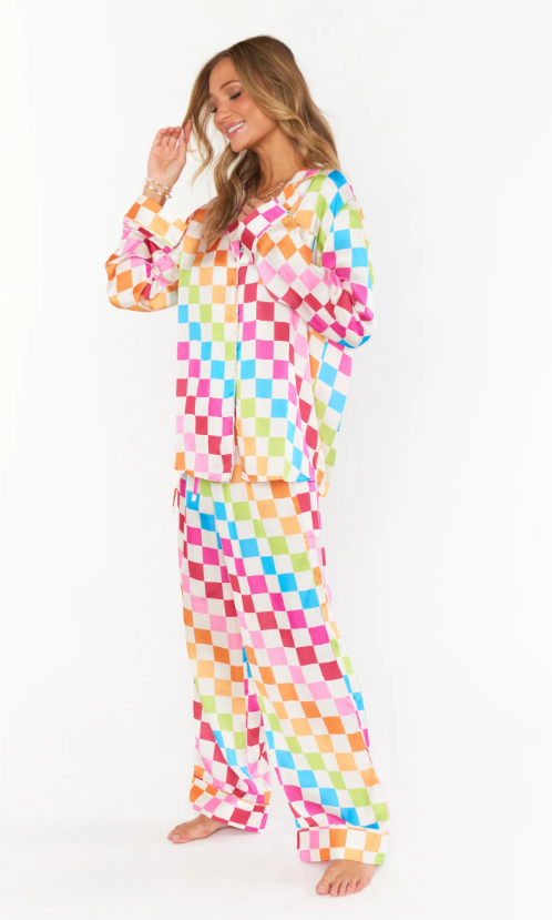 Show Me Your Mumu Classic PJ Set - Multi Checker Silky - Final Sale 25% off in cart