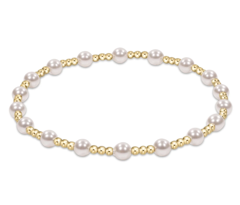 E Newton Classic Sincerity Pattern Bead Bracelet - Gold Pearl