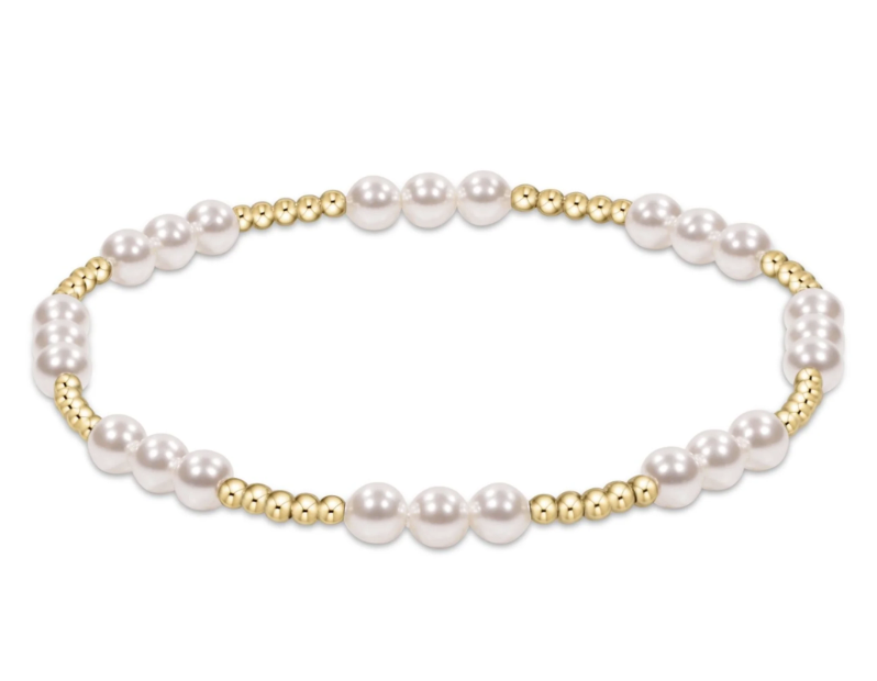 E Newton Classic Joy Pattern Bead Bracelet - Gold Pearl