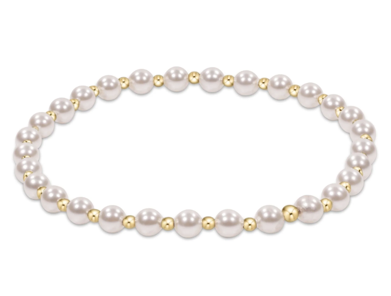 E Newton Classic Grateful Pattern Bead Bracelet - Gold Pearl