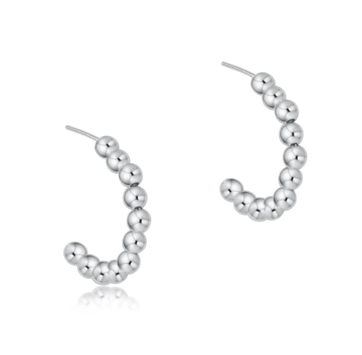 E Newton Beaded Classic Post Hoop - Sterling