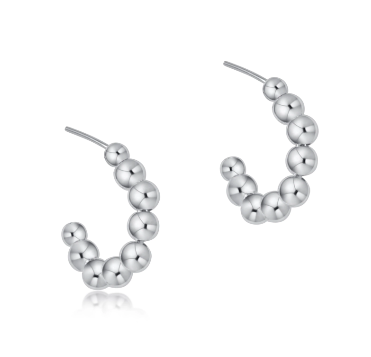 E Newton Beaded Classic Post Hoop - Sterling