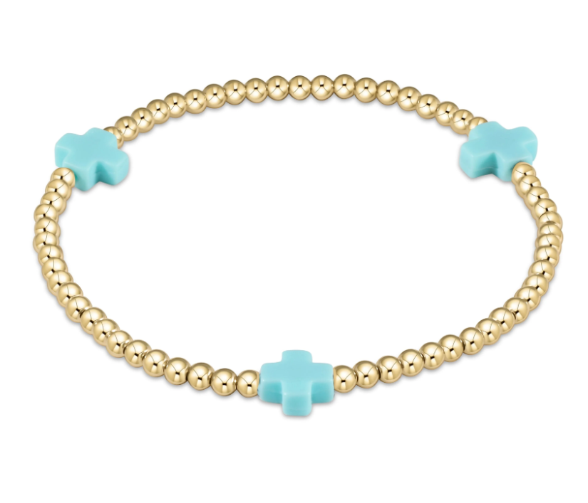 E Newton Signature Cross 3mm Bead Bracelet - Gold