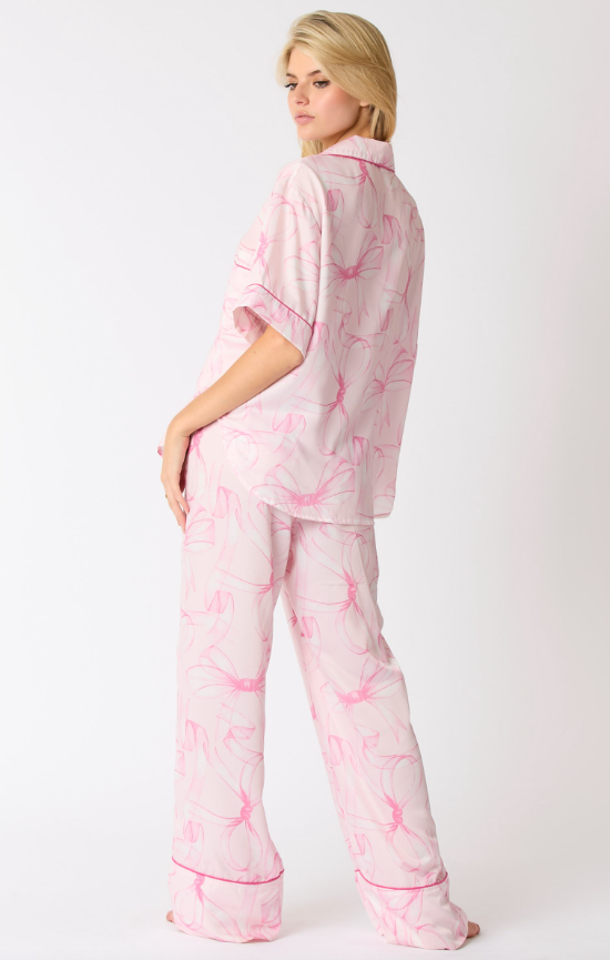 Ribbon Print Satin Pajama Set