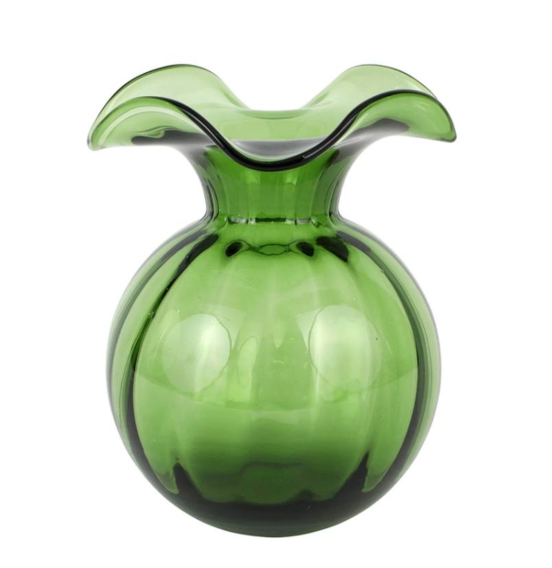Vietri Hibiscus Glass Dark Green Fluted Vase